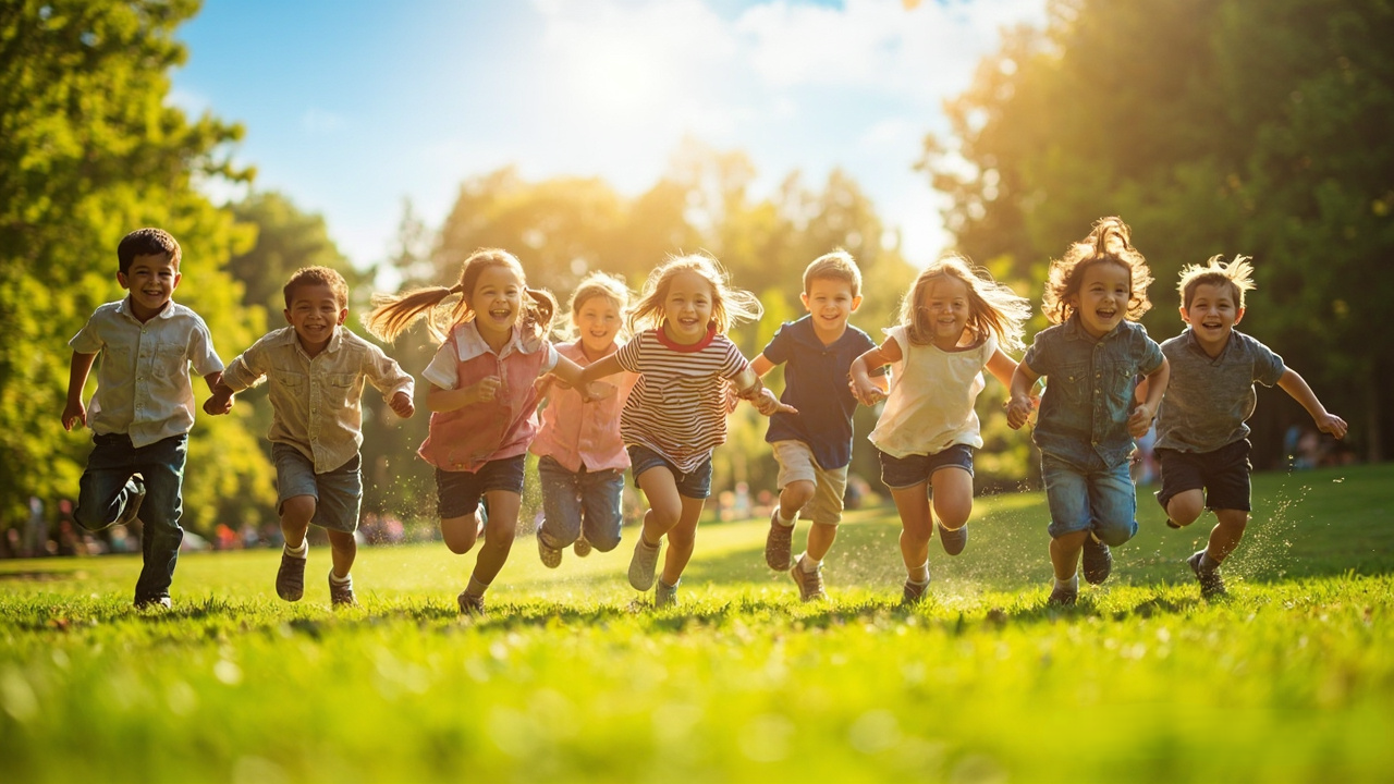 Enfants courant dans la nature