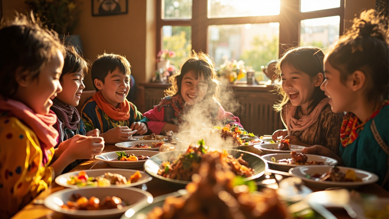 Enfants partageant un repas chaleureux