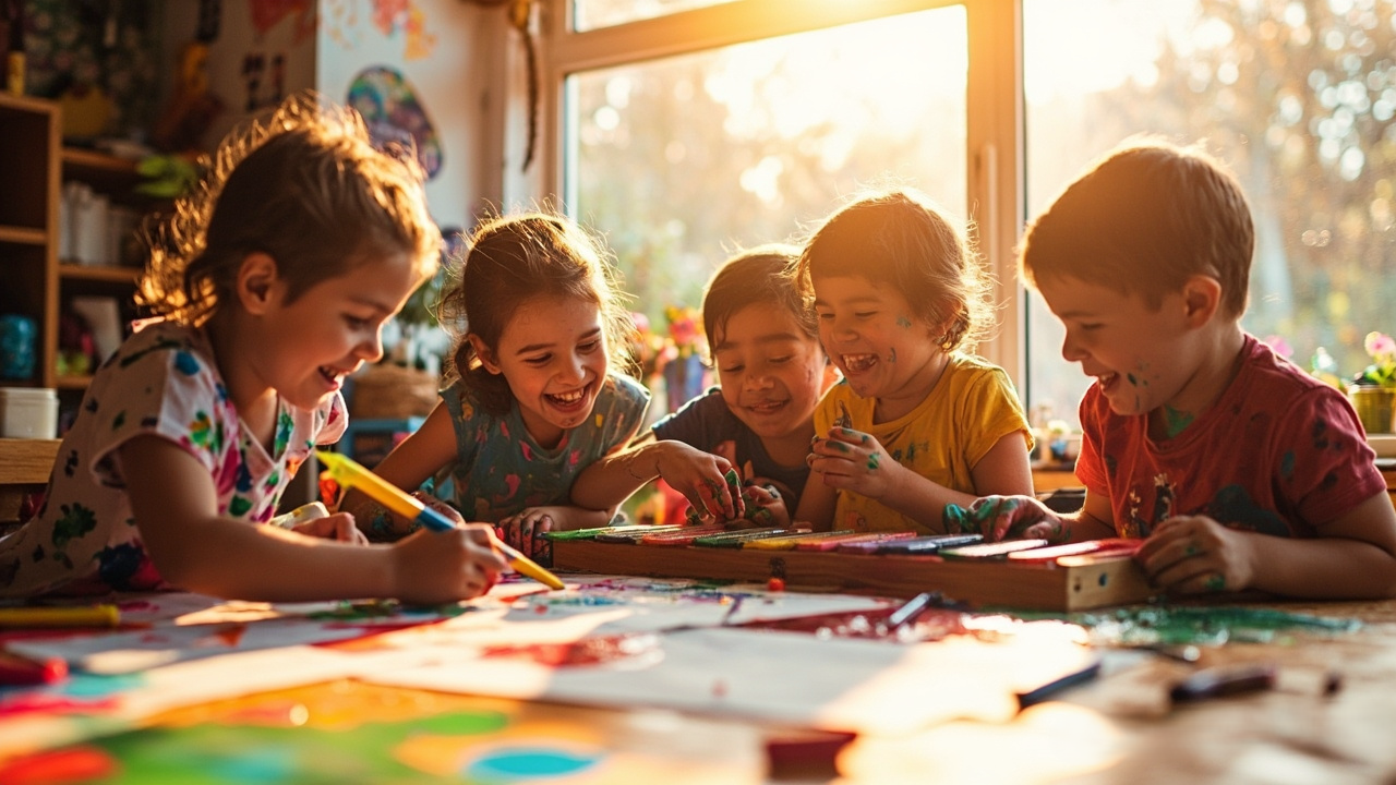 Enfants faisant de la peinture